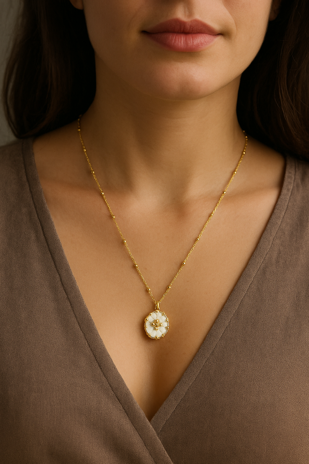 COLLIER " ISADORA" PLAQUE OR 18 CARATS ET NACRE NATURELLE