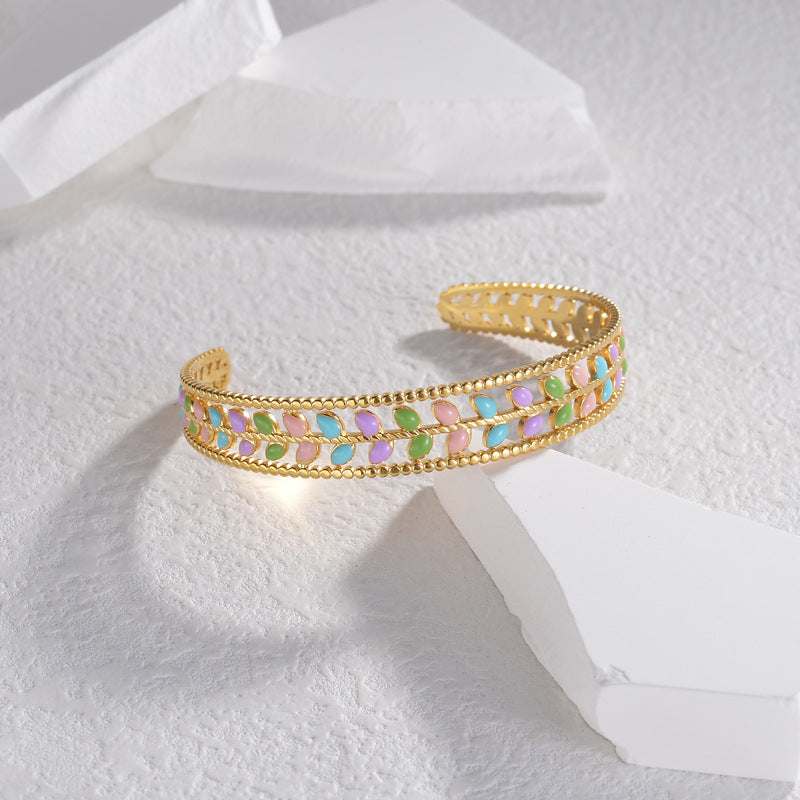 Bracelet jonc "CHIARA " en plaqué or 18 carats martelés